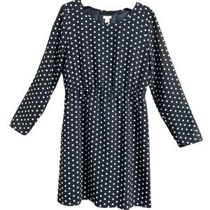 J.Crew Black & Cream Polka Dot Long Sleeve Dress 6